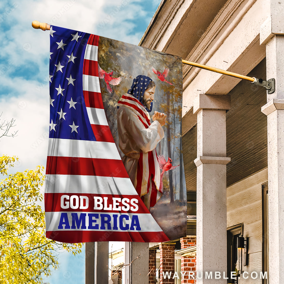 Jesus painting, Pray for healing, Red cardinal, God bless America - Jesus Flag