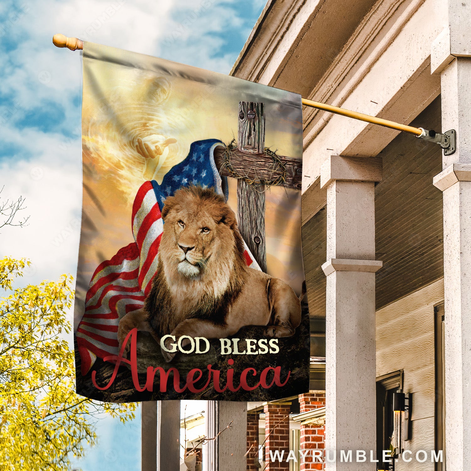 Lion king, Walking with Jesus, US flag painting, God bless America - Jesus Flag