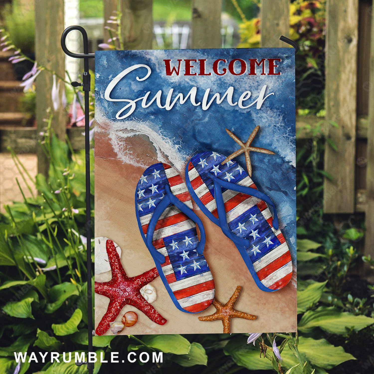 Cute flip flops, US flag pattern, Ocean painting, Welcome summer - Jesus Flag
