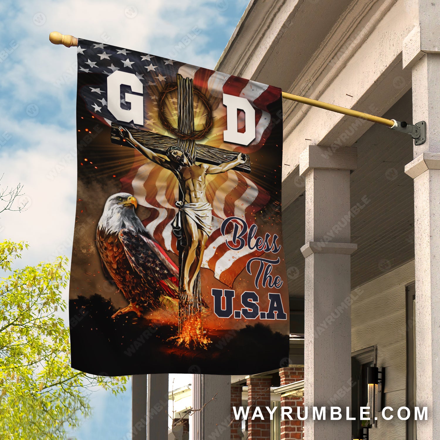 The life of Jesus, Cross symbol, Eagle drawing, God bless the USA - Jesus Flag