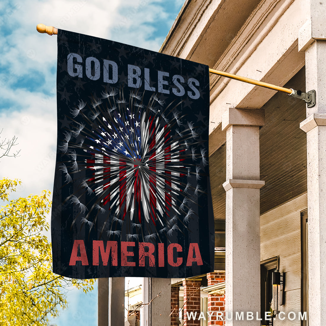 Dandelion painting, US flag, God bless America - Jesus Flag