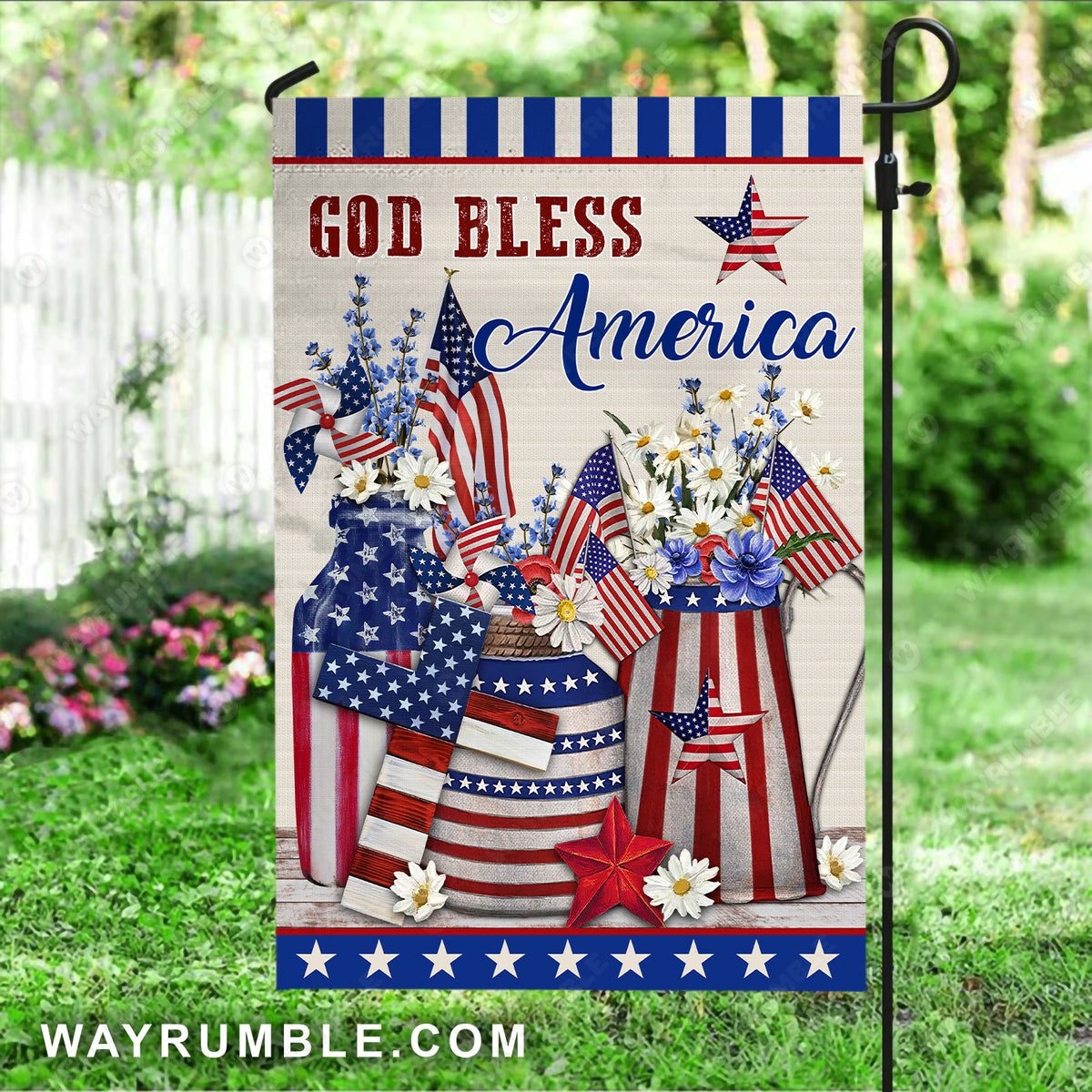 Daisy vase, Beautiful US flag, Flower garden, God bless America - Jesus Flag