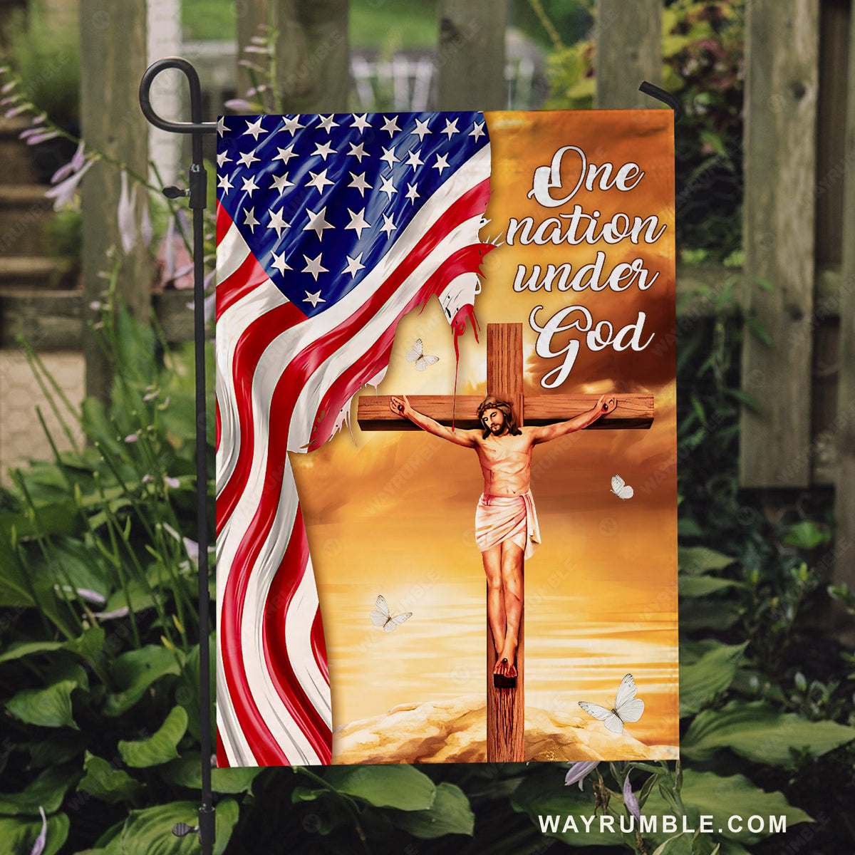 Stunning flag, Jesus on the cross, Watercolor US flag, One nation under God - Jesus Flag