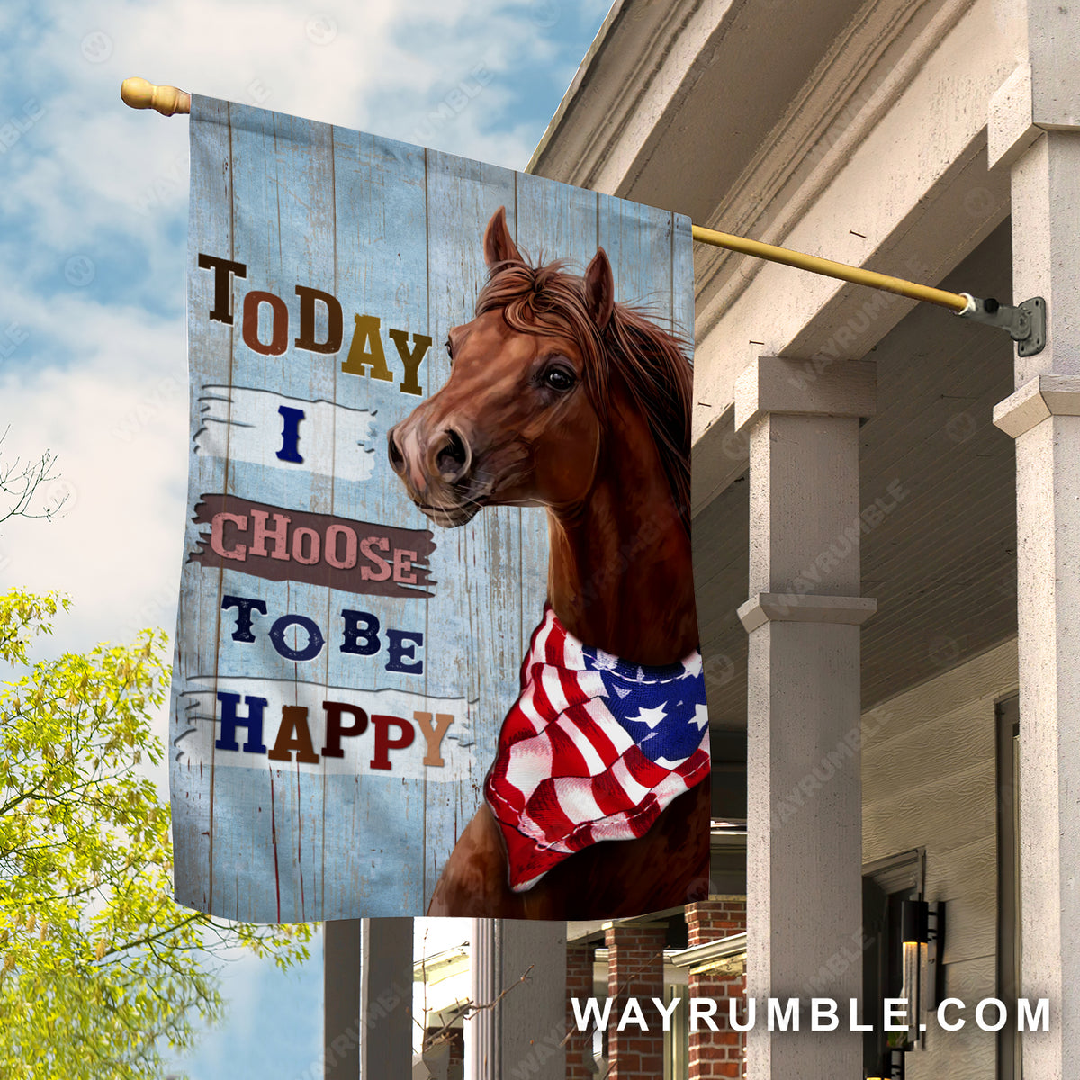 Dark brown horse, US flag symbol, Today I choose joy - Jesus Flag