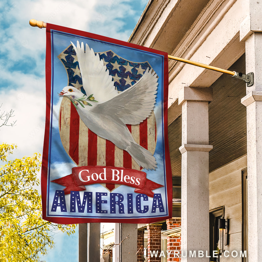 Dove of peace, US flag, Blue sky, God bless America - Jesus Flag