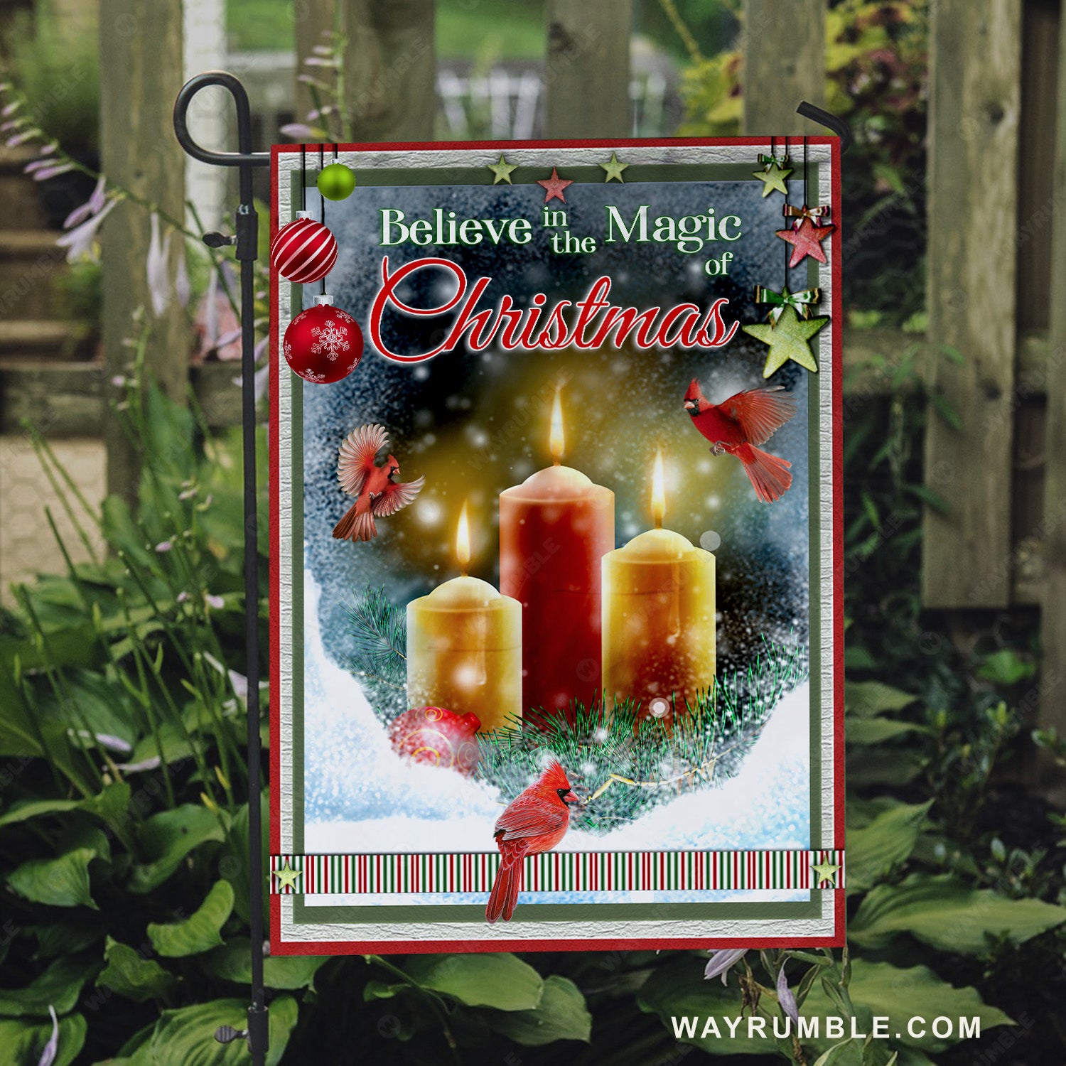 Pretty candle, Beautiful cardinal, Believe in the magic of Christmas - Jesus Flag