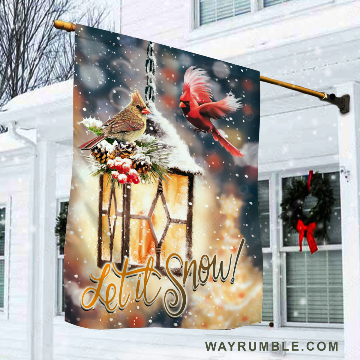 Happy cardinal Stunning lantern, Winter artwork, Let it snow - Jesus Flag