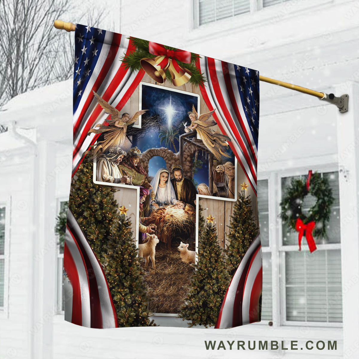 Unique cross, Beautiful Maria painting, Happy Christmas - Jesus Flag