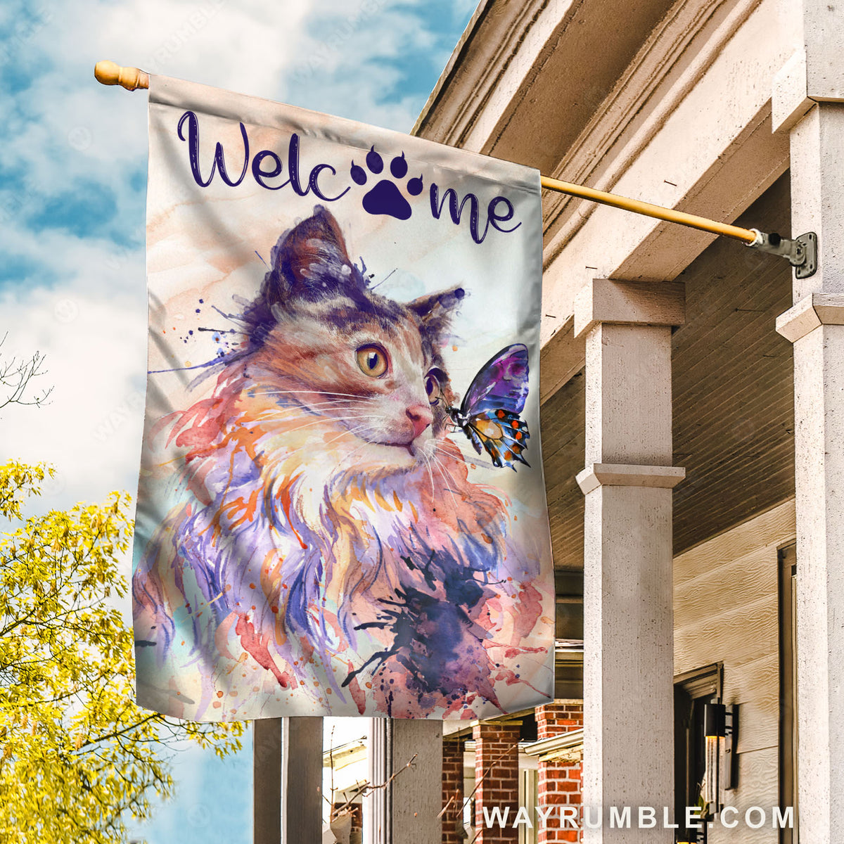 Stunning butterfly, Colorful cat, Welcome - Jesus Flag