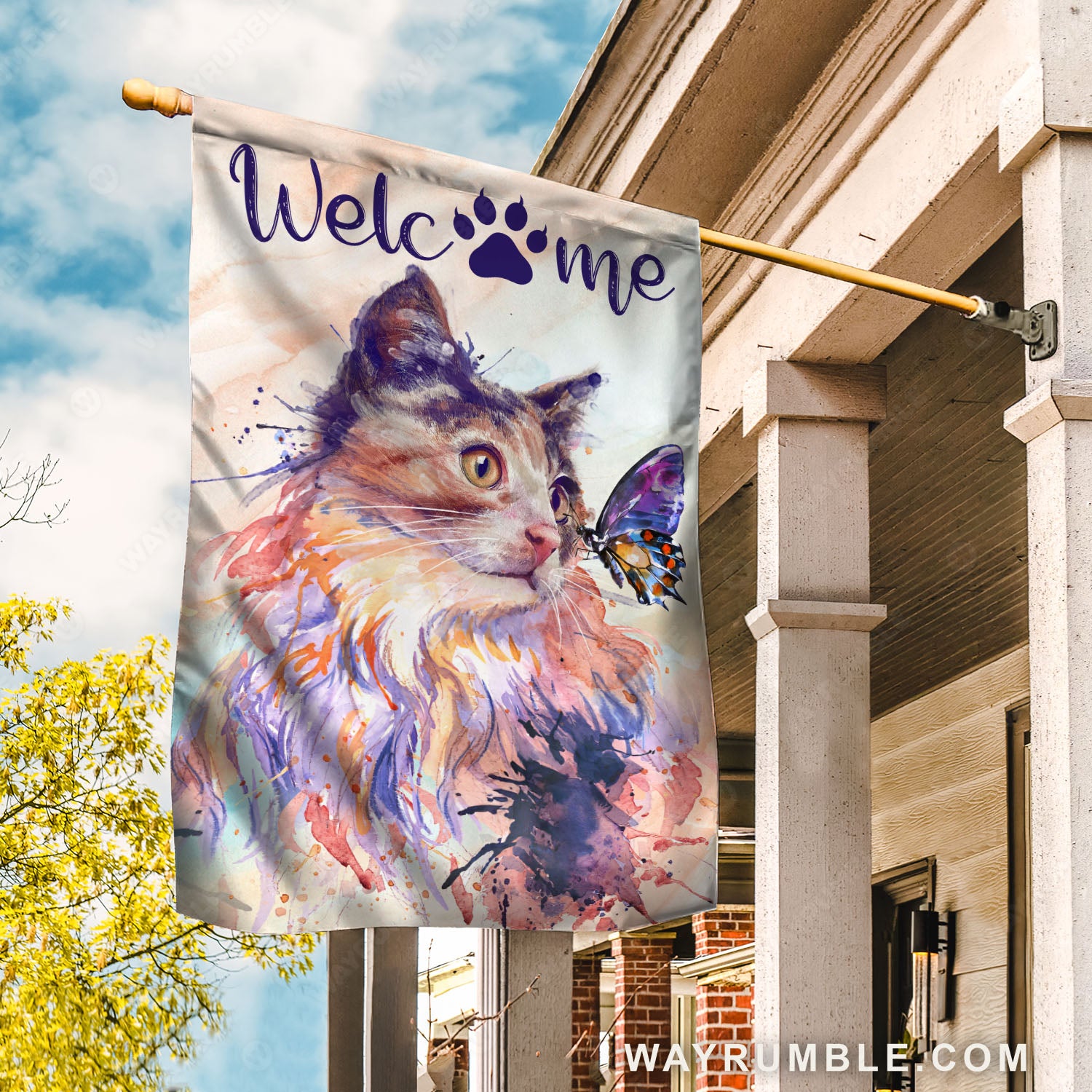 Stunning butterfly, Colorful cat, Welcome - Jesus Flag