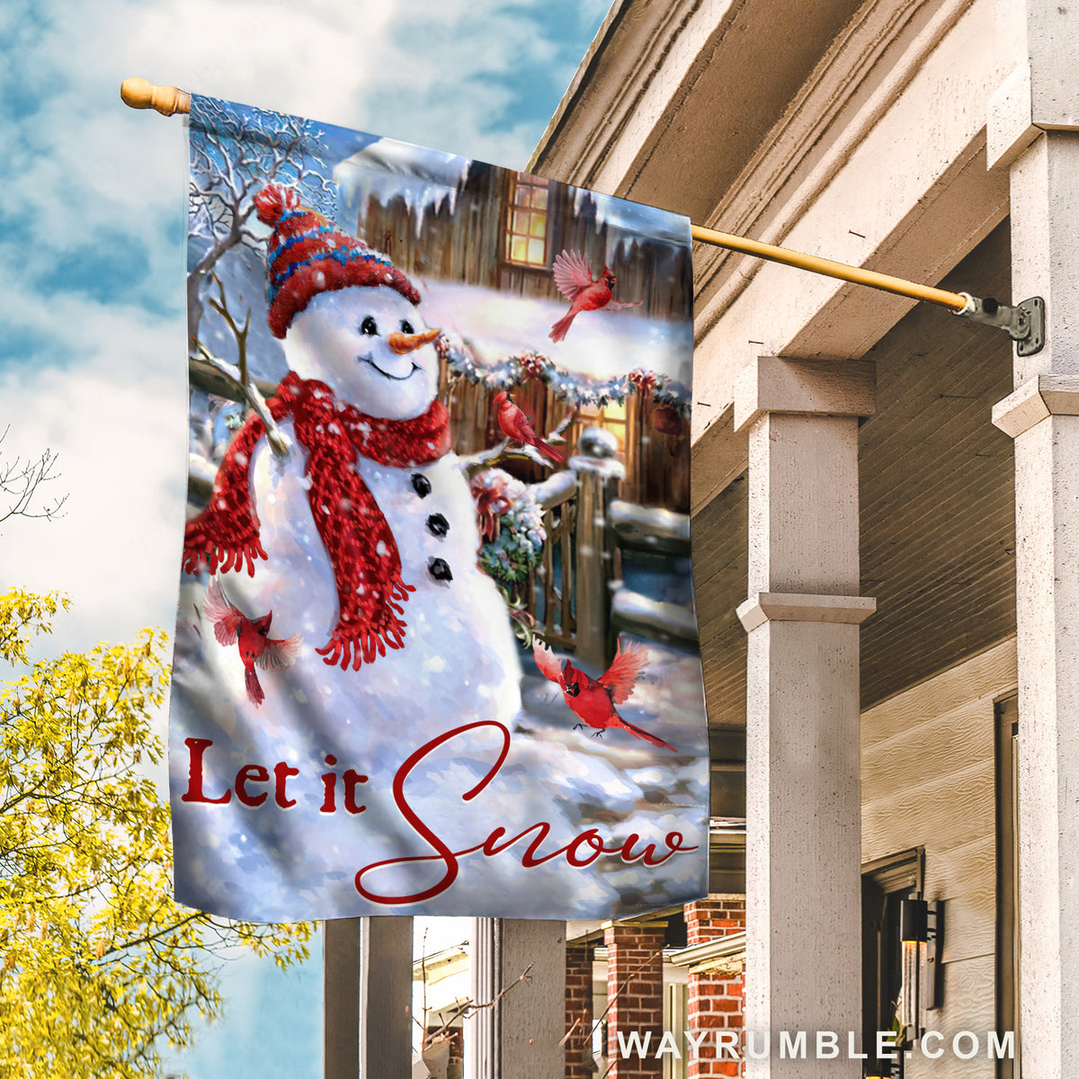 Beautiful snowman, Christmas is coming, Red cardinal, Let it snow - Jesus Flag