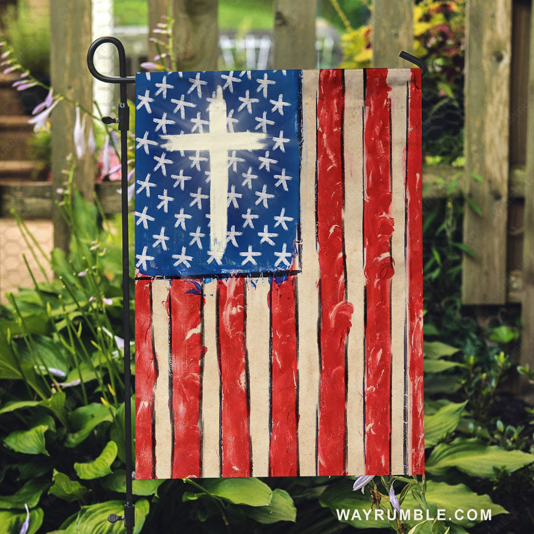 Watercolor US flag, White cross, Beautiful flag - Jesus Flag