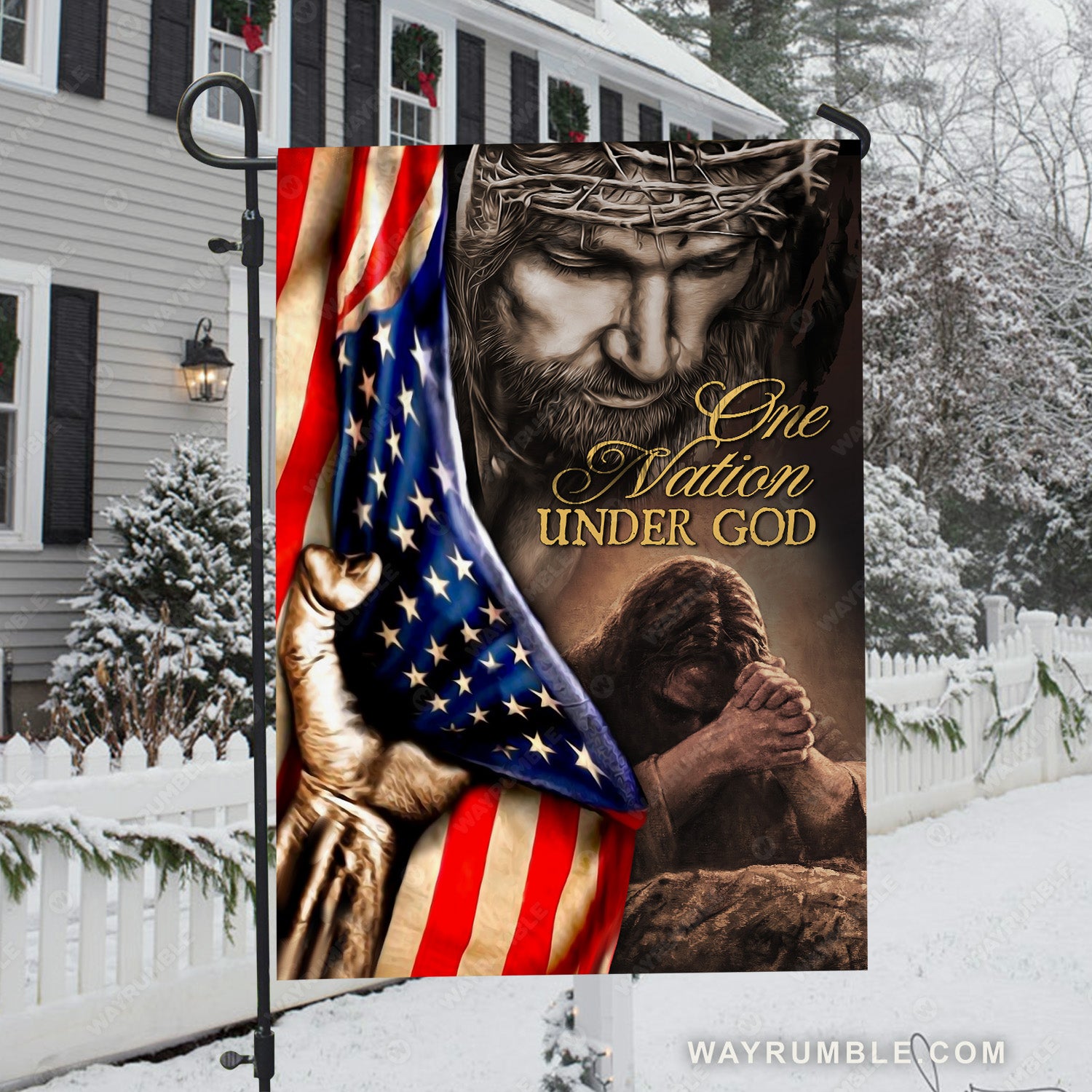 Pray for healing, Face of Jesus, Beautiful US flag, One nation under God, Home Decor - Jesus Flag