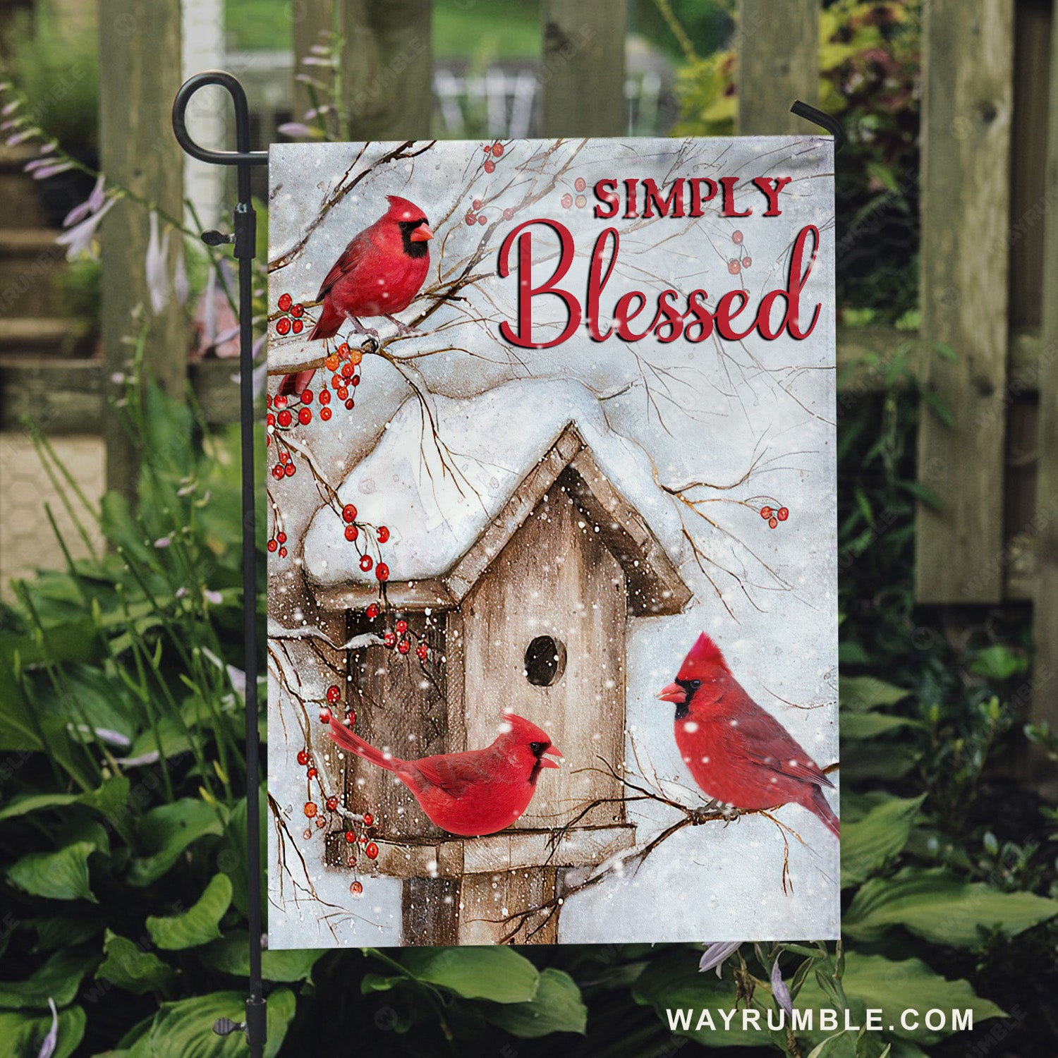 Big cardinal, Beautiful birdhouse, Cranberry forest, Simply blessed - Jesus Flag