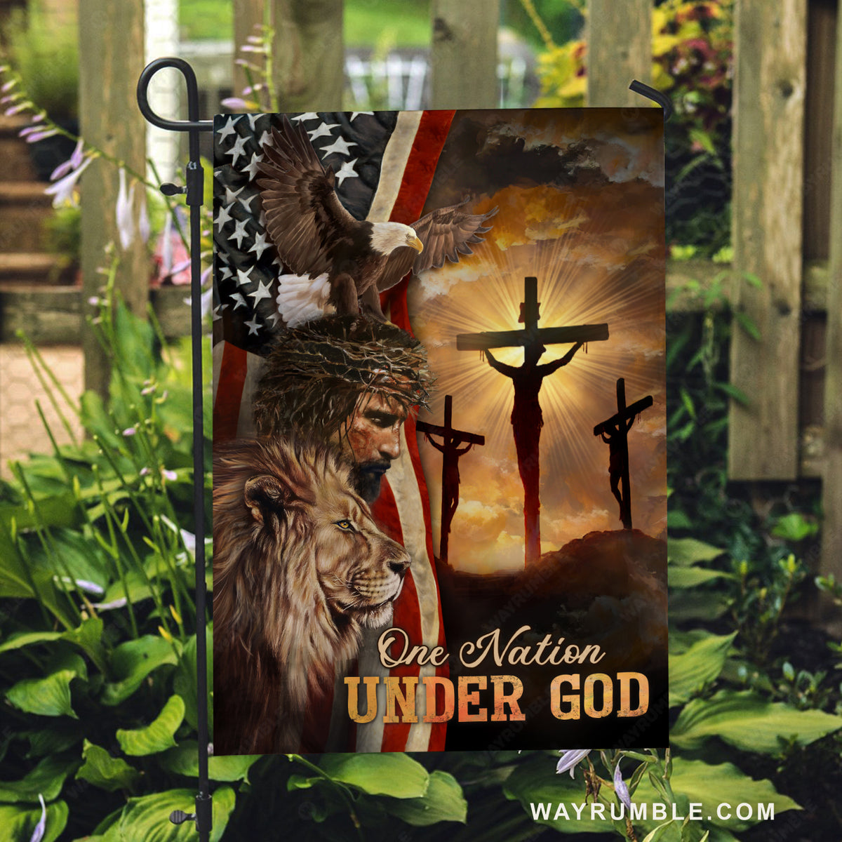 Jesus symbol, The life of Jesus, Lion King, Eagle, One nation under God - Jesus Flag