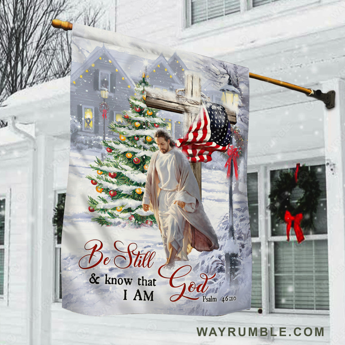 Pretty Christmas tree, Walking with Jesus, Stunning cross, Be still and know that I am God - Jesus Flag