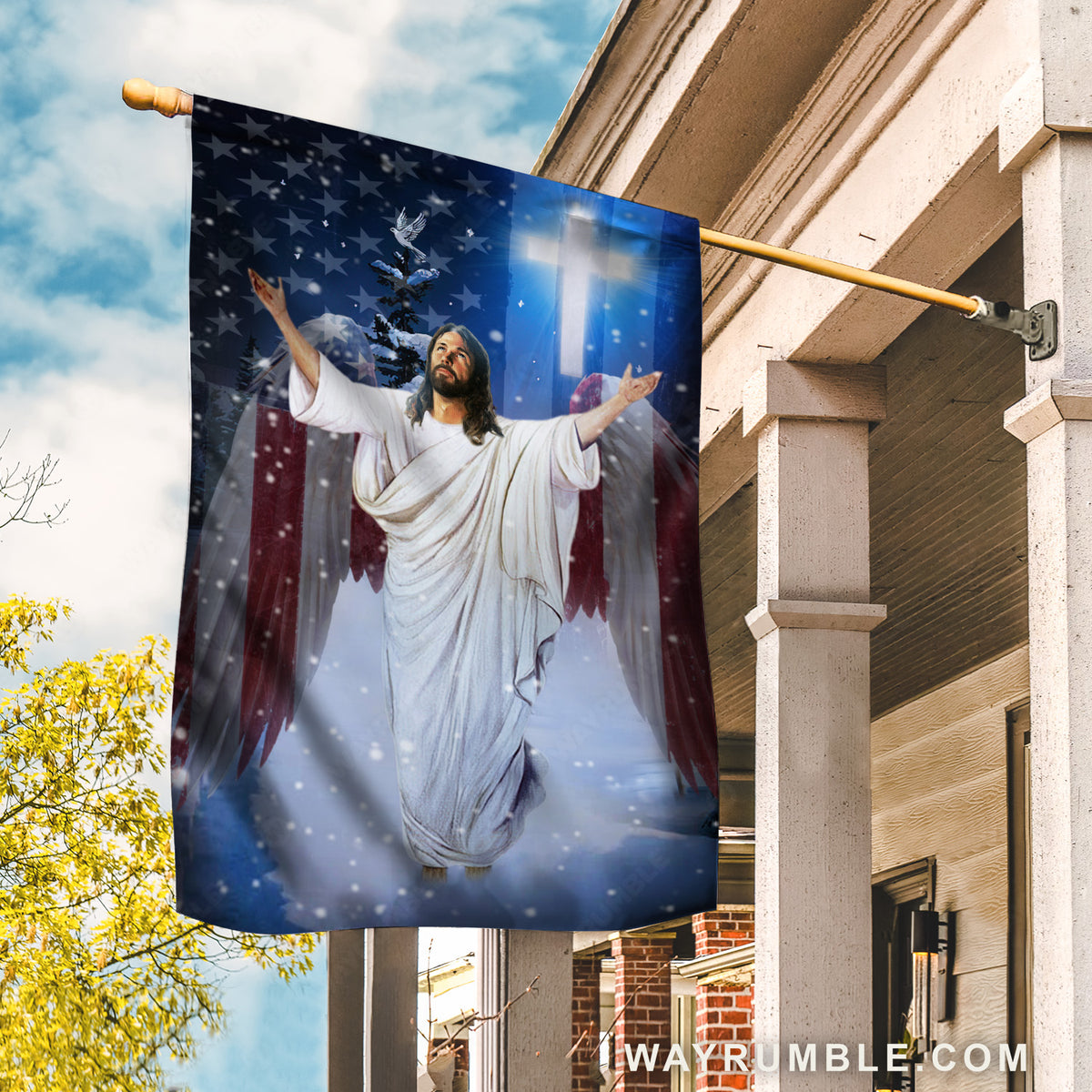 The passion of Jesus, Pray for healing, Unique angel wings, Light cross - Jesus Flag