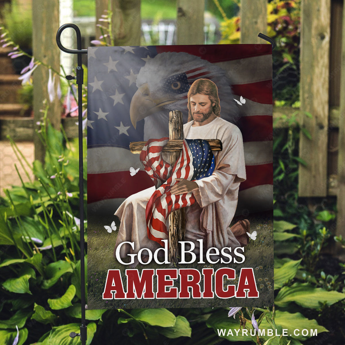 Stunning eagle, Cross symbol, US flag painting, God bless America - Jesus Flag