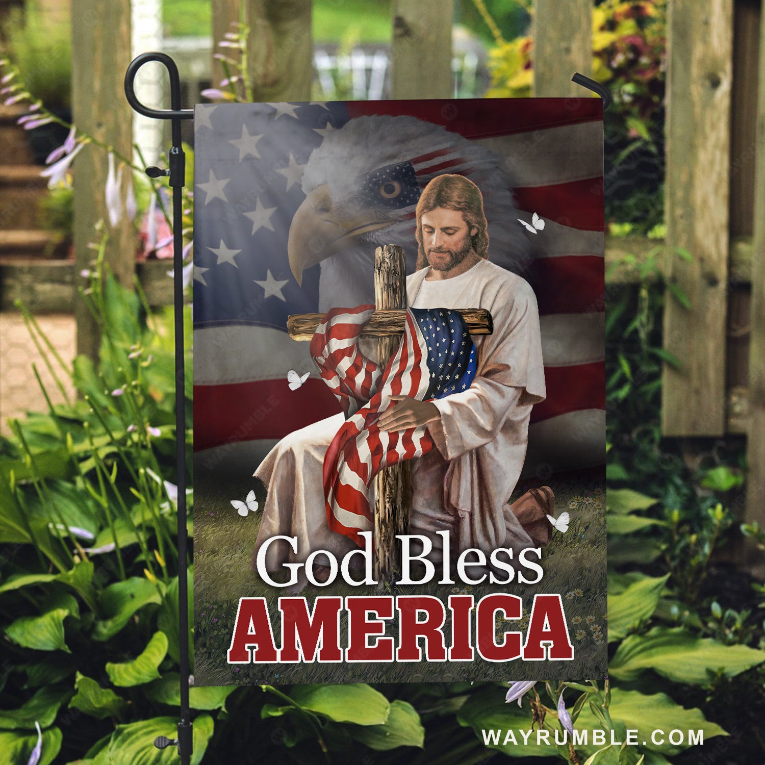Stunning eagle, Cross symbol, US flag painting, God bless America - Jesus Flag