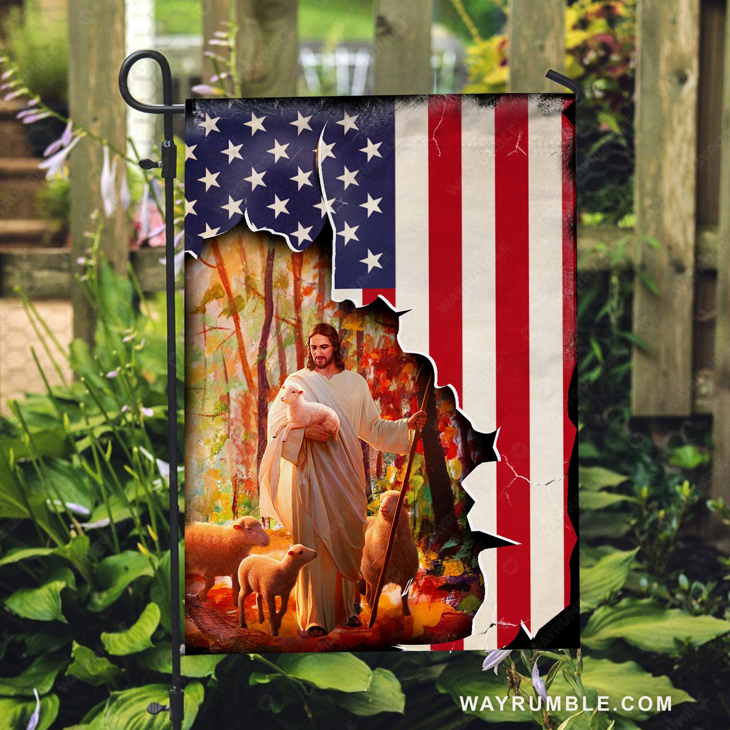 Walking with Jesus, Amazing forest, Lamb of God, US flag painting - Jesus Flag
