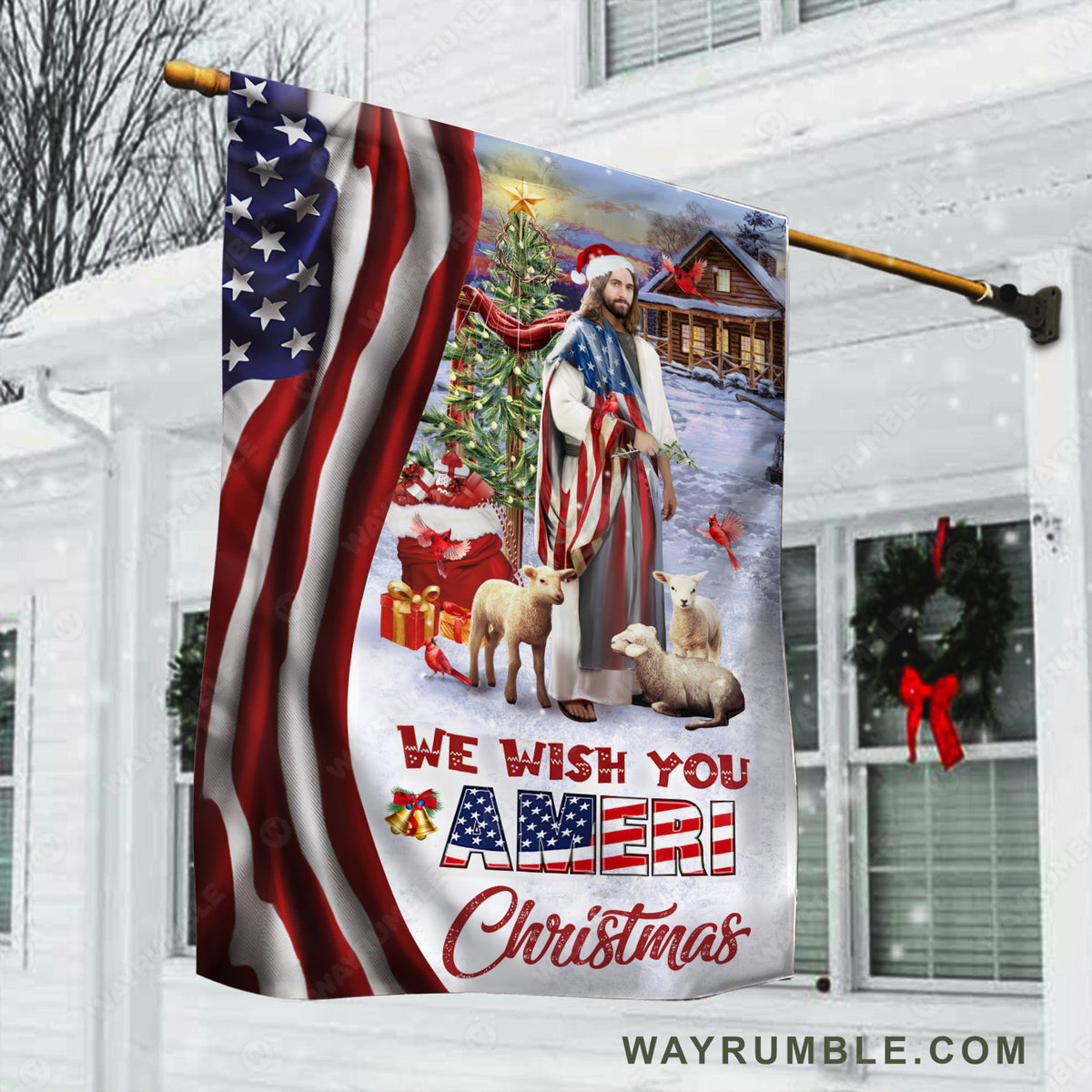 Christmas vibe, Christmas gift, Lamb of God, We wish you ameri Christmas - Jesus Flag