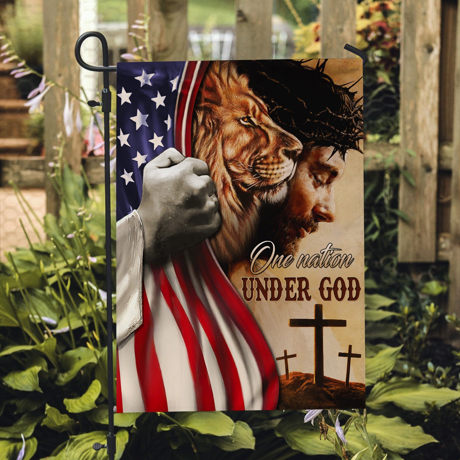 Pretty US flag, Lion of Judah, Stunning Jesus drawing, One nation under God - Jesus Flag