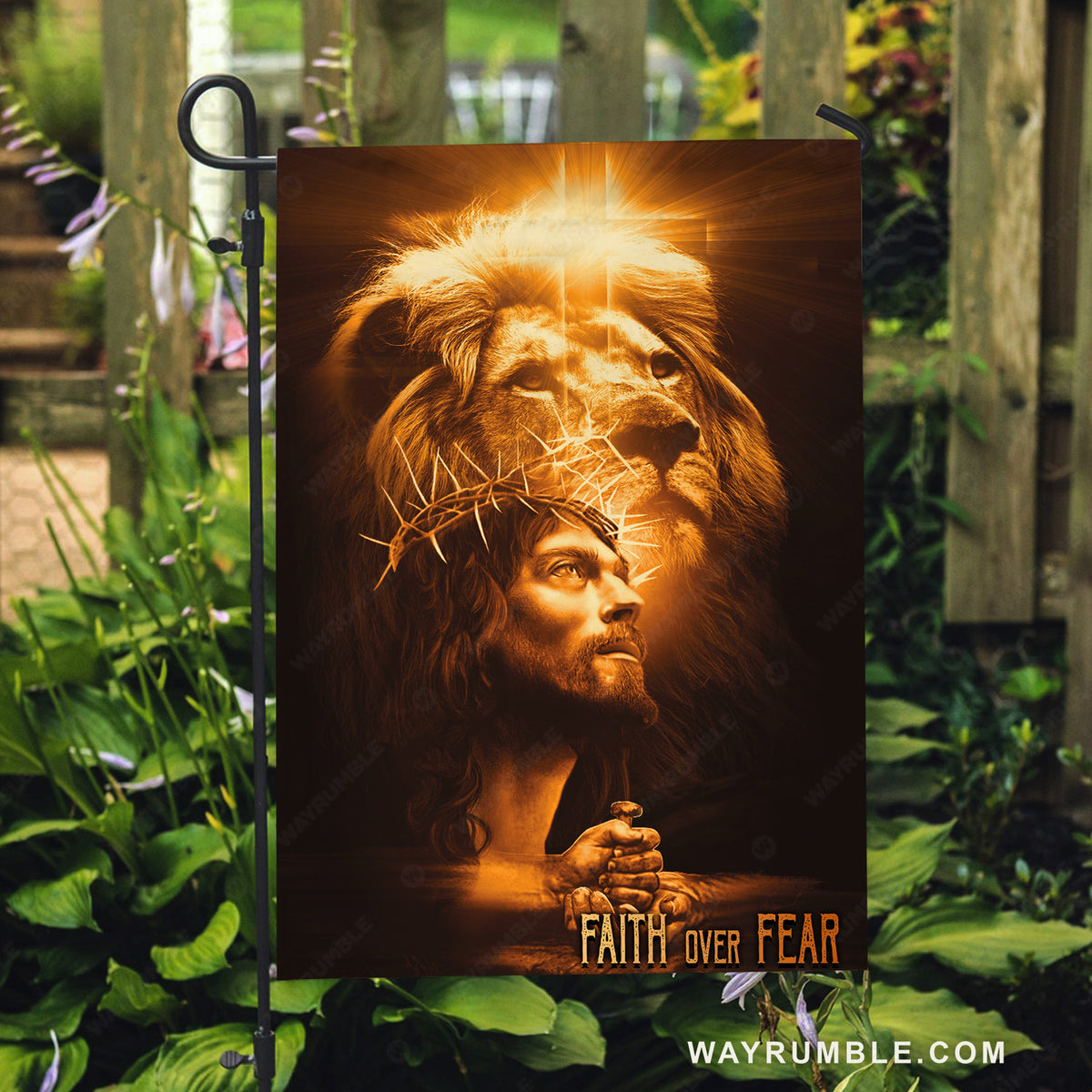 Stunning scene, Beautiful Jesus, Lion of Judah, Faith over fear - Jesus Flag