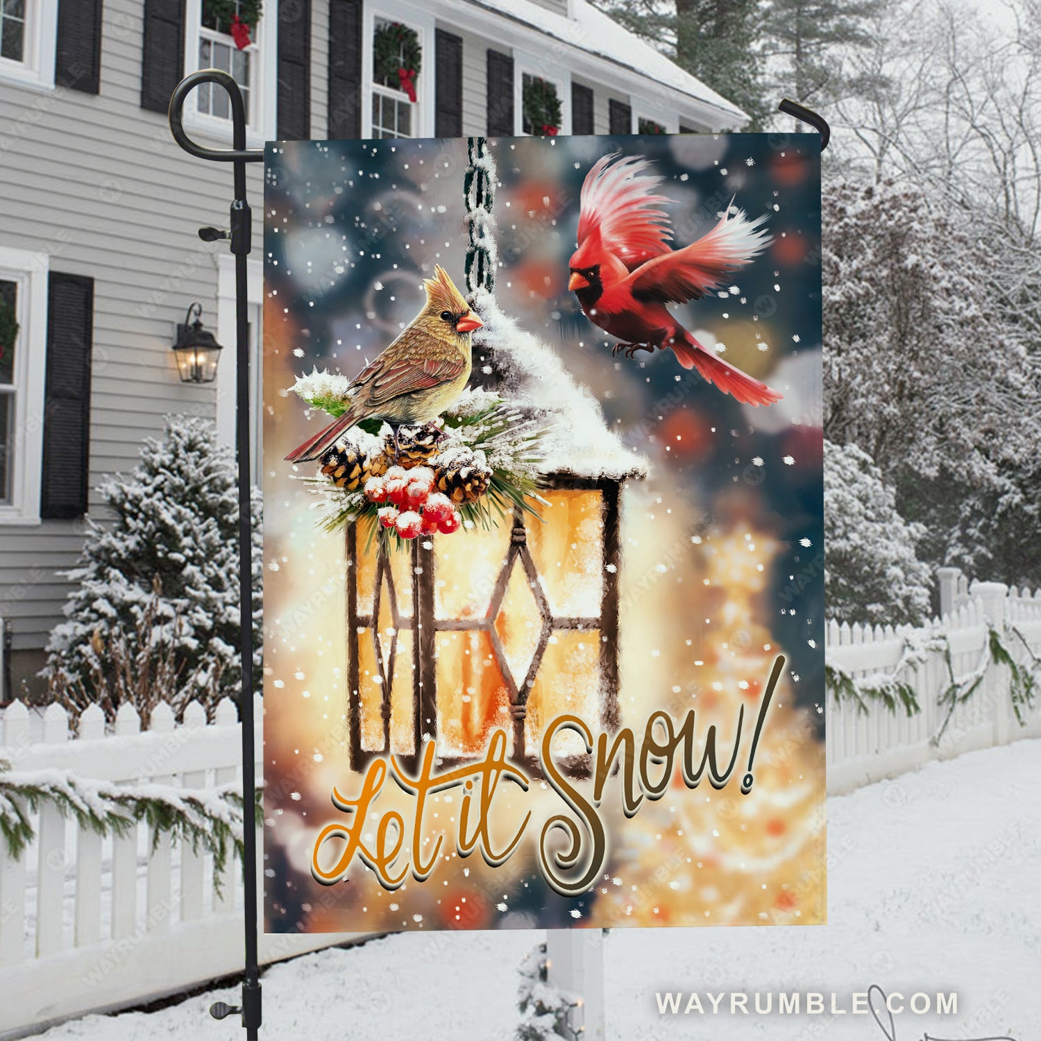 Happy cardinal Stunning lantern, Winter artwork, Let it snow - Jesus Flag