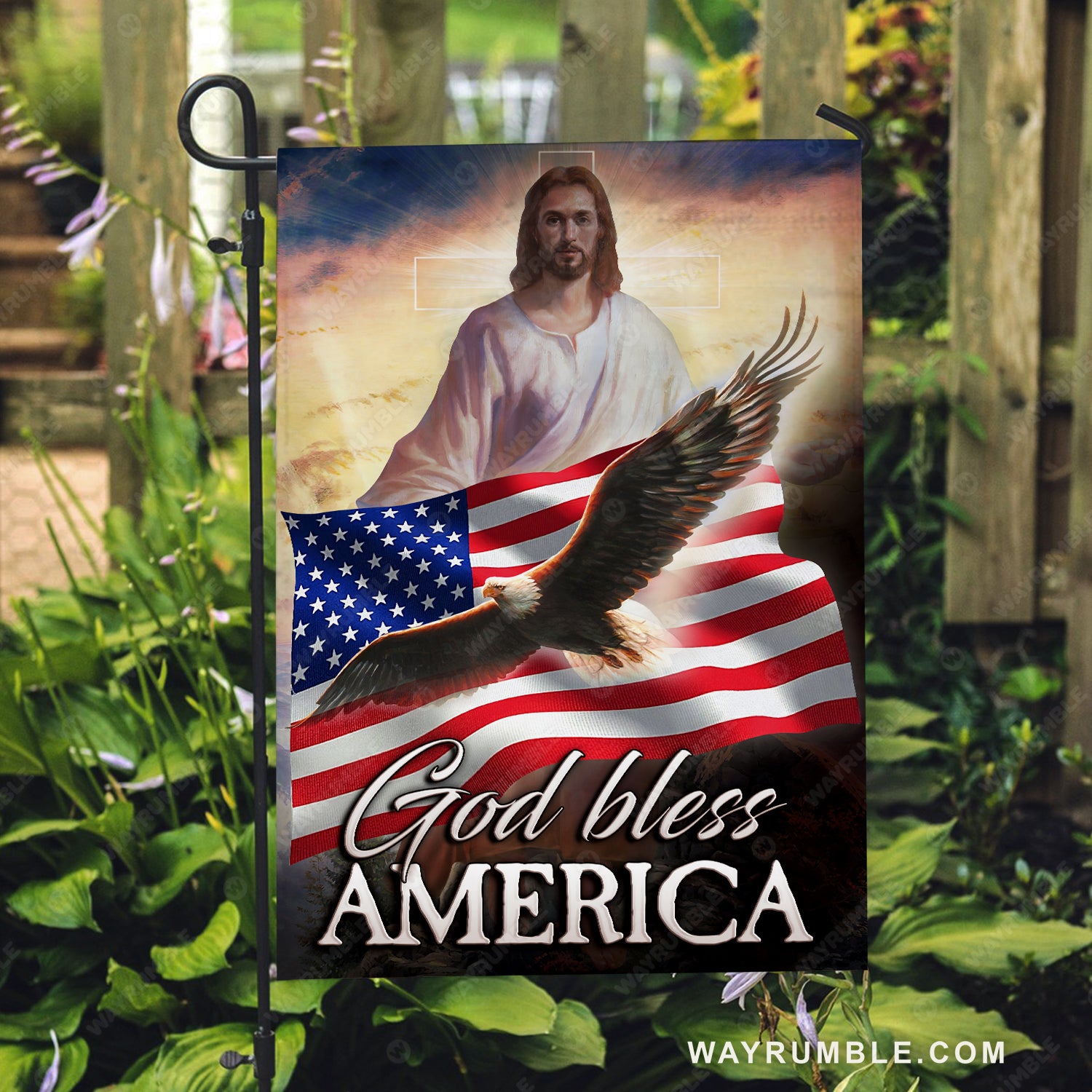Flying eagle, Stunning Jesus painting, Beautiful US flag, God bless America - Jesus Flag