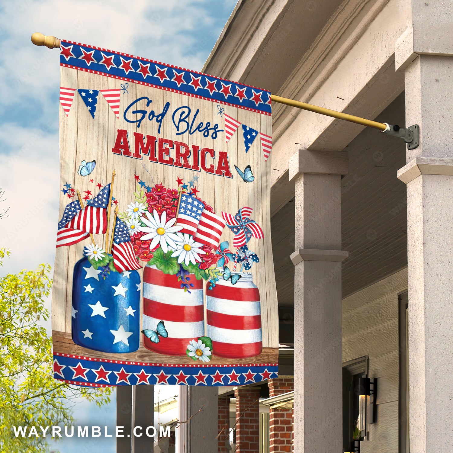 Colorful bottle, US flag, Beautiful flower, God bless America - Jesus Flag