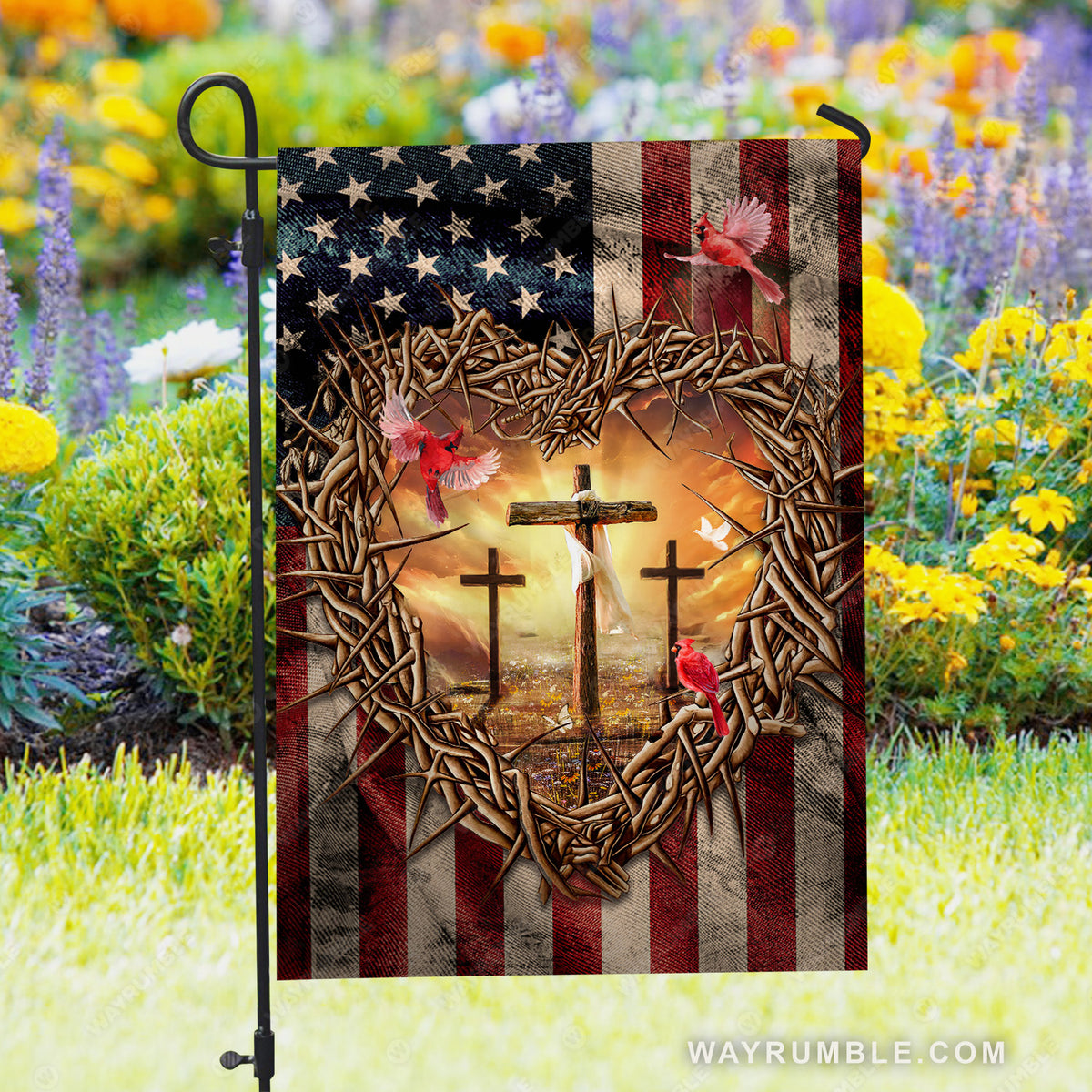 Stunning heart, Orange sunset, Red cardinal, Cross symbol - Jesus Flag