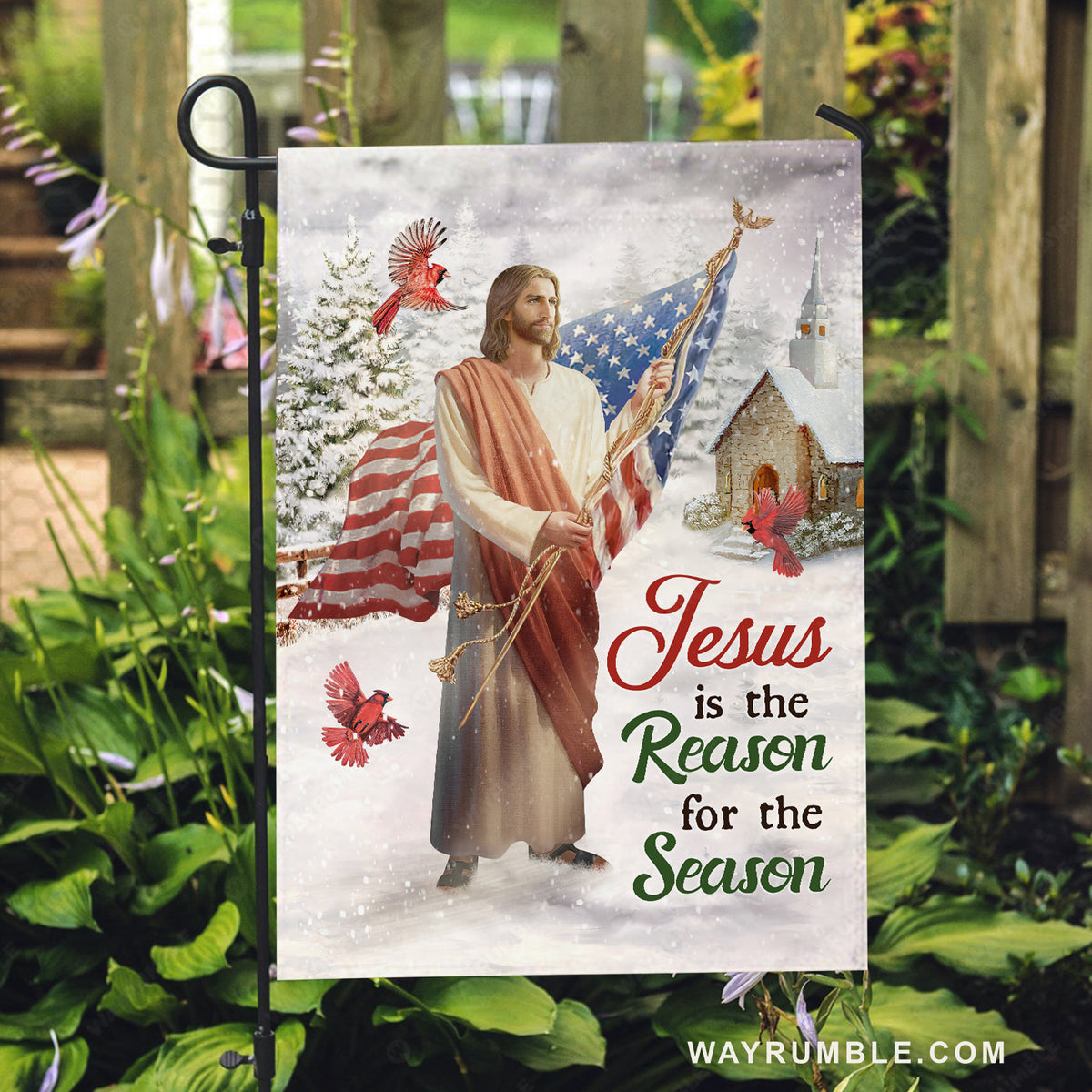 Jesus is King, Big US flag, Cardinal painting, Jesus is the reason for the season - Jesus Flag