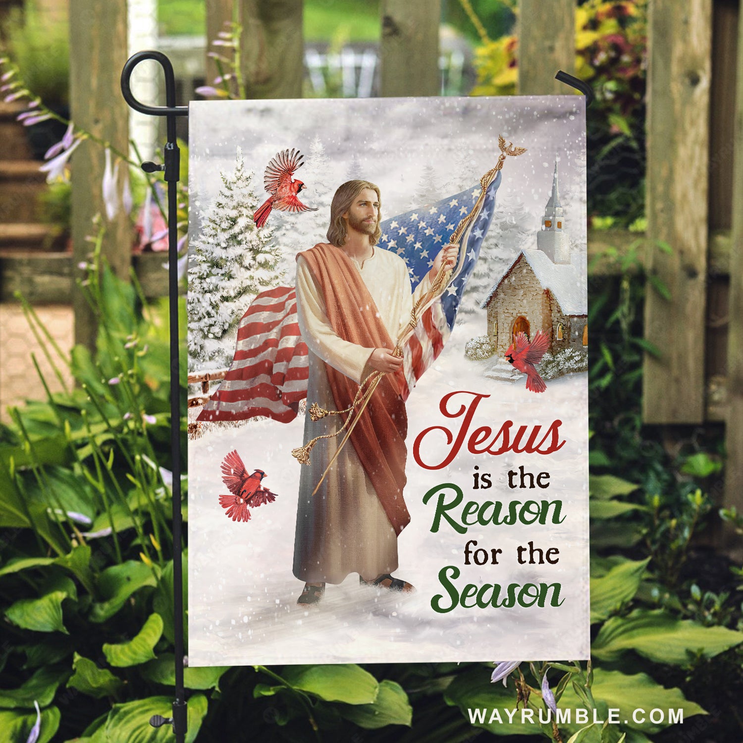 Jesus is King, Big US flag, Cardinal painting, Jesus is the reason for the season - Jesus Flag