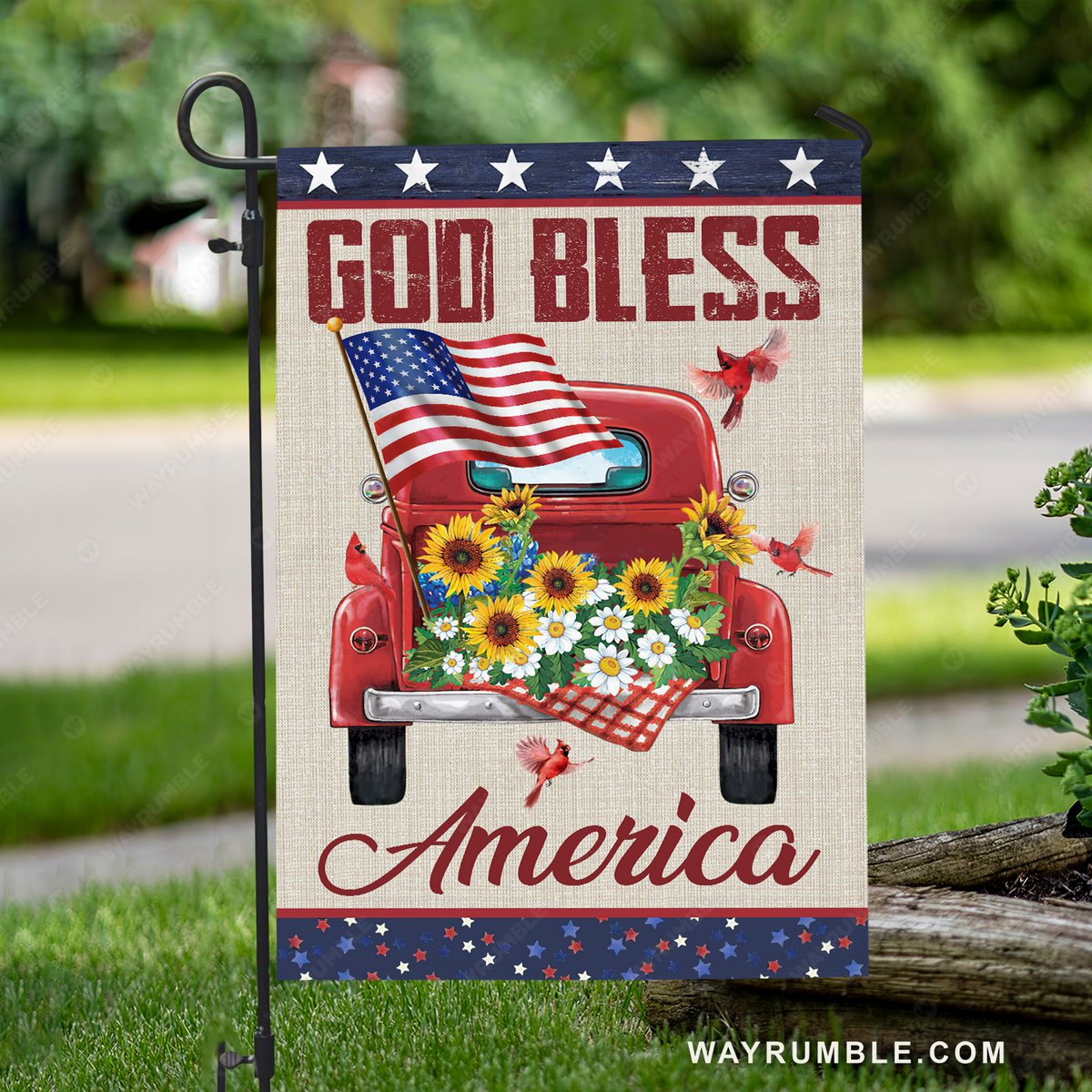 Beautiful ladybug car, Brilliant flower, US flag drawing, God bless America - Jesus Flag