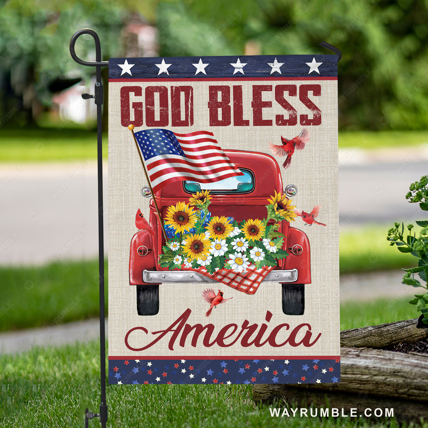 Beautiful ladybug car, Brilliant flower, US flag drawing, God bless America - Jesus Flag