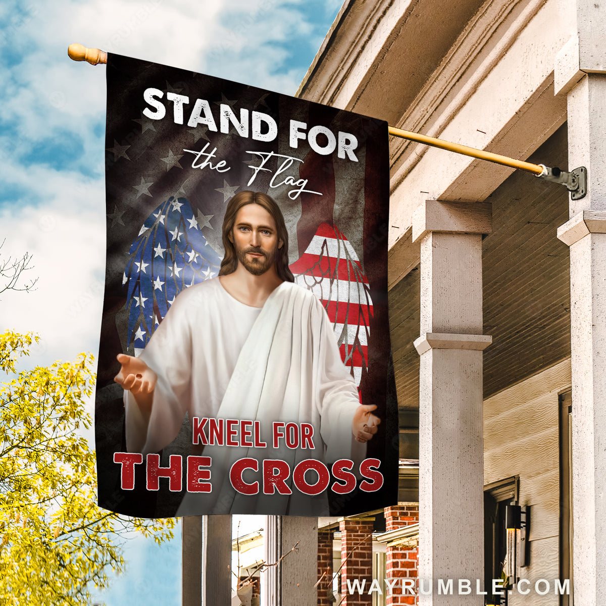 US flag wings, Stunning Jesus painting, Stand for the flag, Kneel for the cross - Jesus Flag