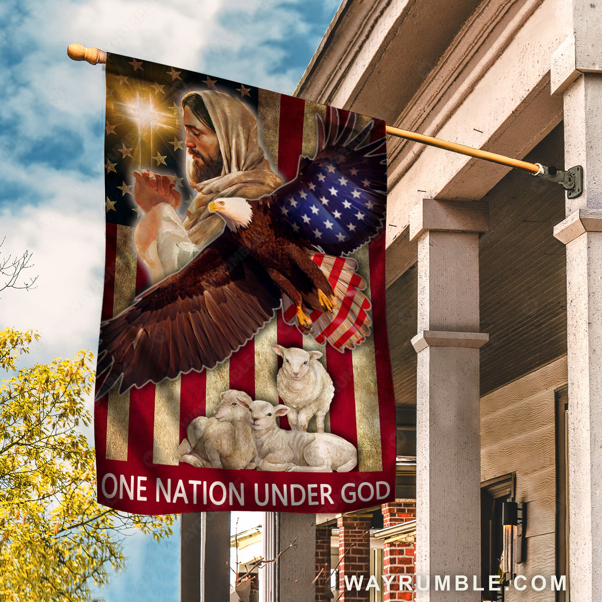 Eagle drawing, White lamb, Pray for healing, One nation under God - Jesus Flag