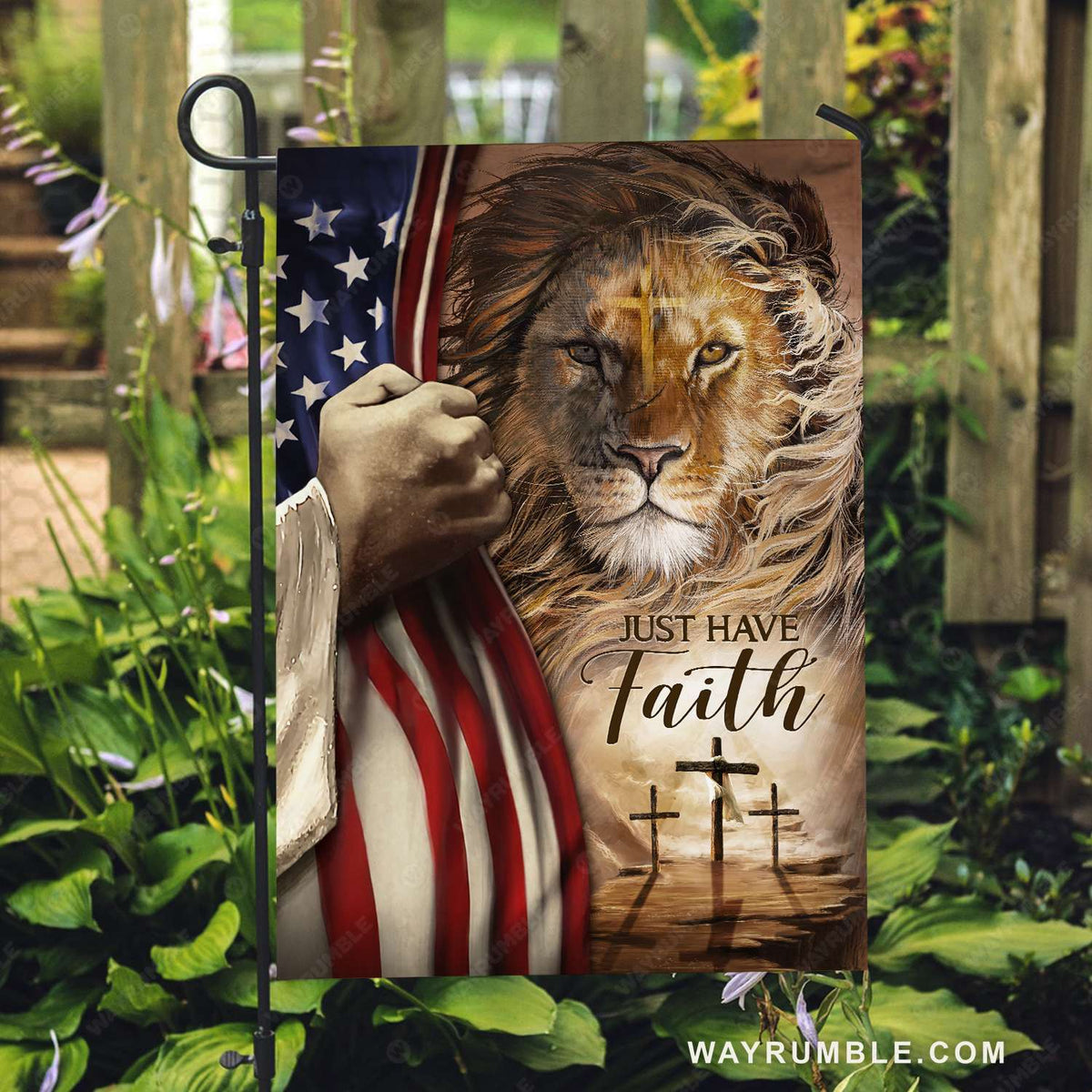 Jesus hand, The Lion of Judah, US flag, Just have faith - Jesus Flag