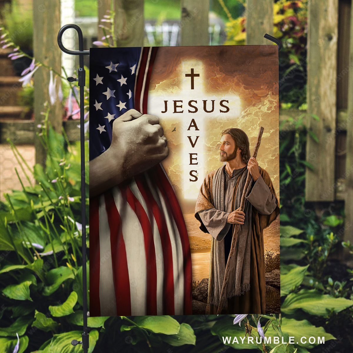 Jesus drawing, USA flag, Light cross, Jesus saves - Jesus Flag
