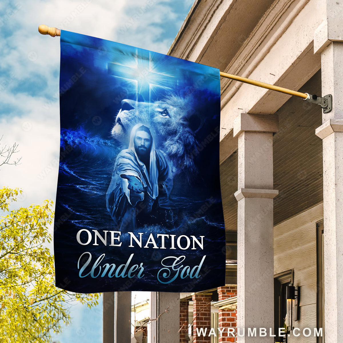 Jesus help me, Lion of Judah, Ocean wave, Cross light, One nation under God - Jesus Flag