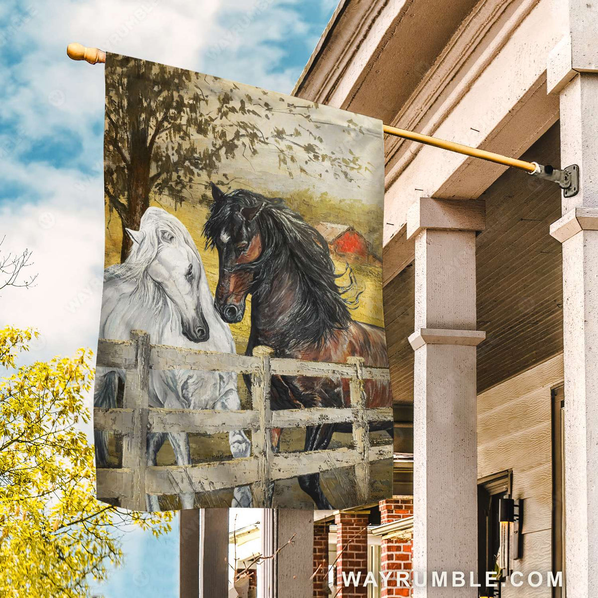 White horse, Brown horse, Horse couple - Jesus Flag