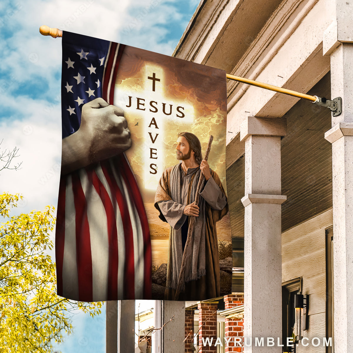 Jesus drawing, USA flag, Light cross, Jesus saves - Jesus Flag