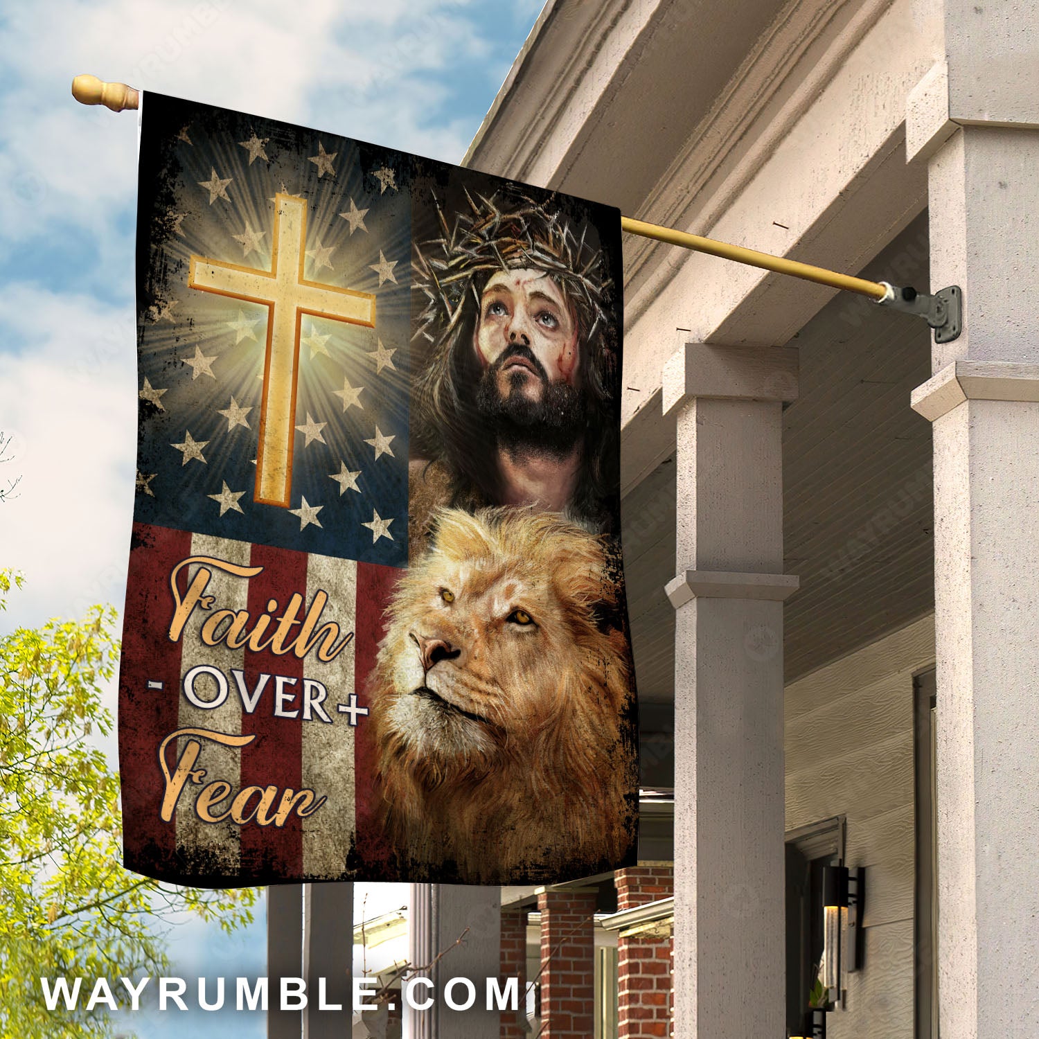 Jesus Christ, The Lion of Judah, Cross symbol, Faith over fear - Jesus Flag