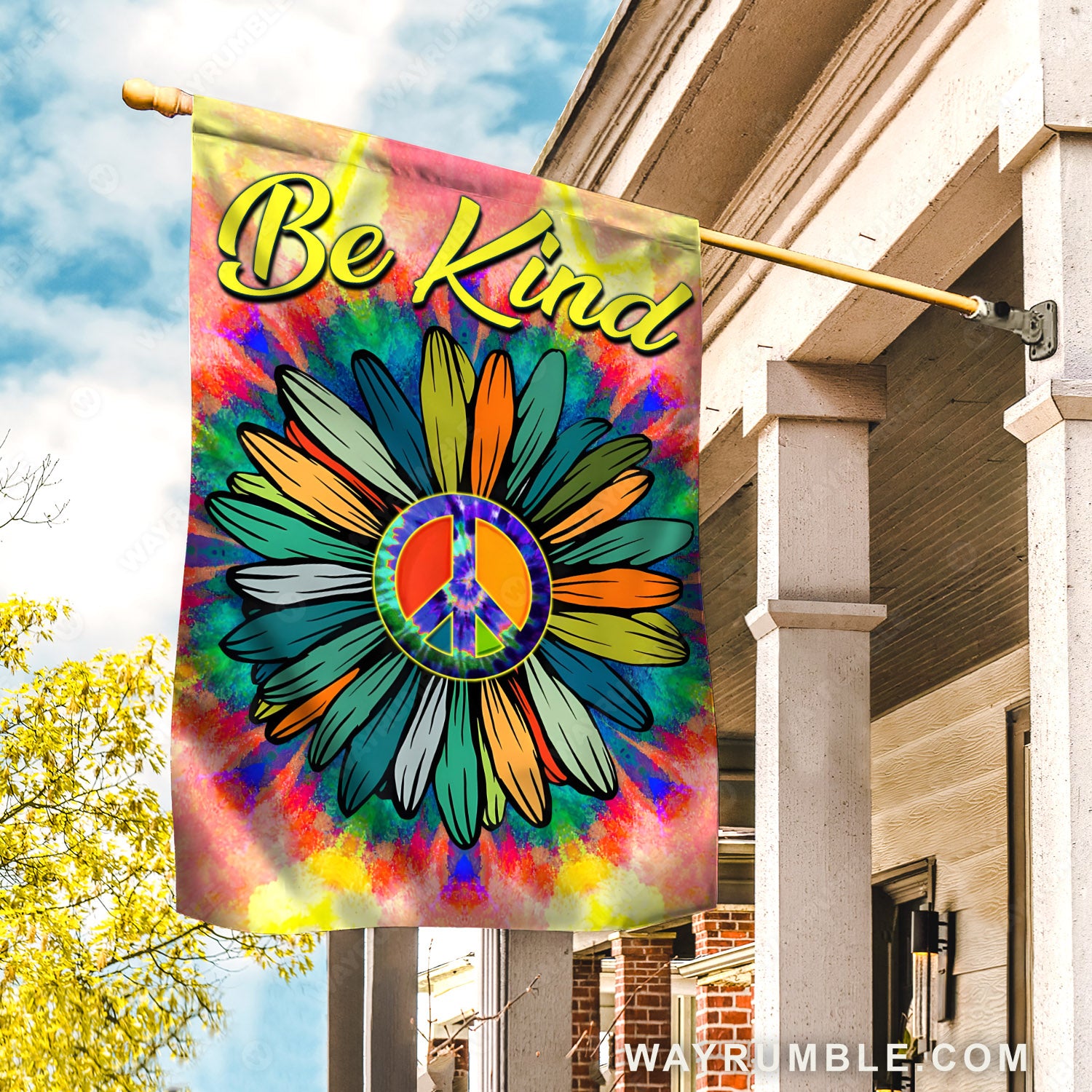 Peace symbol, Colorful flower, Be kind - Jesus Flag