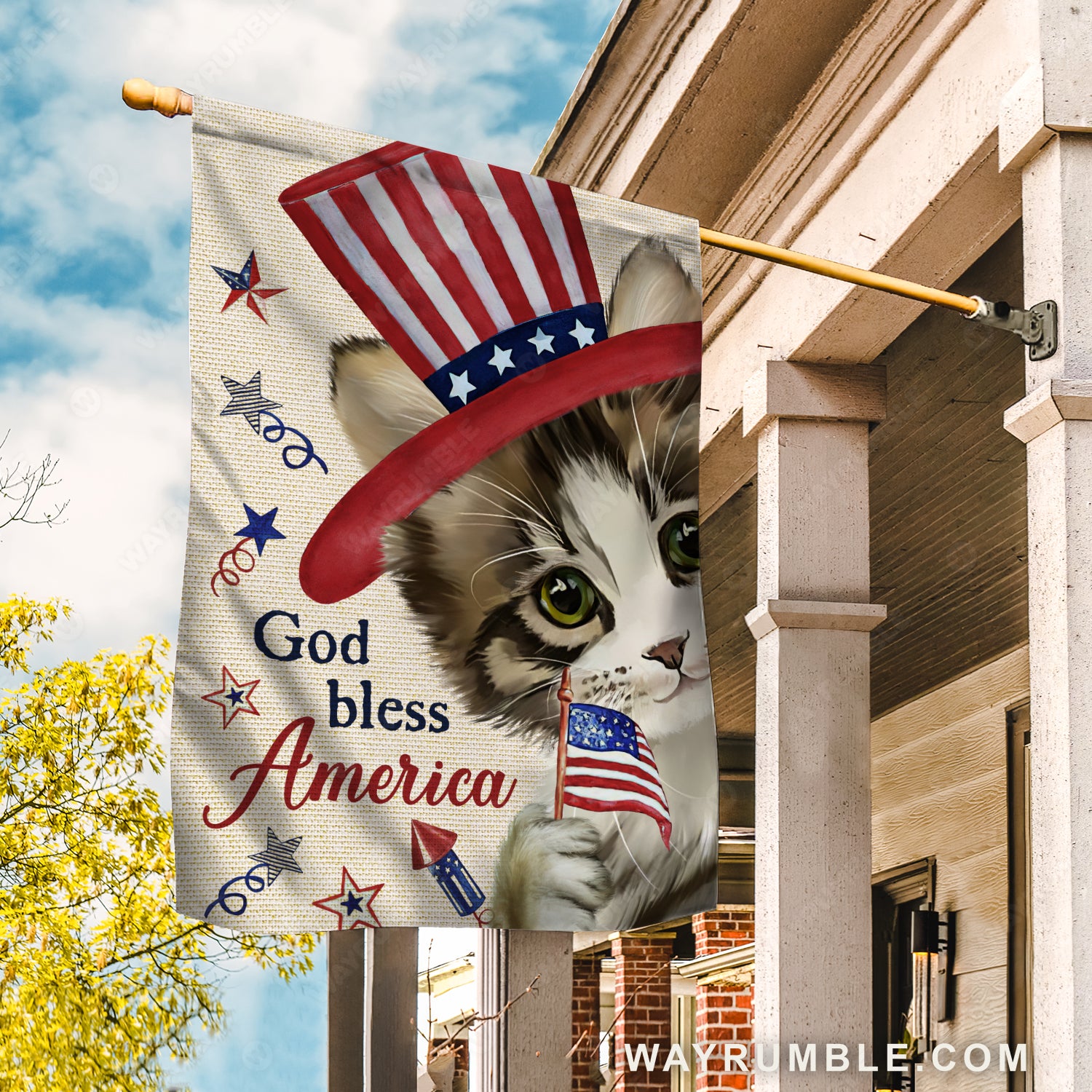 Kitty painting, American flag hat, God bless America - Jesus FlagKitty painting, American flag hat, God bless America - Jesus Flag