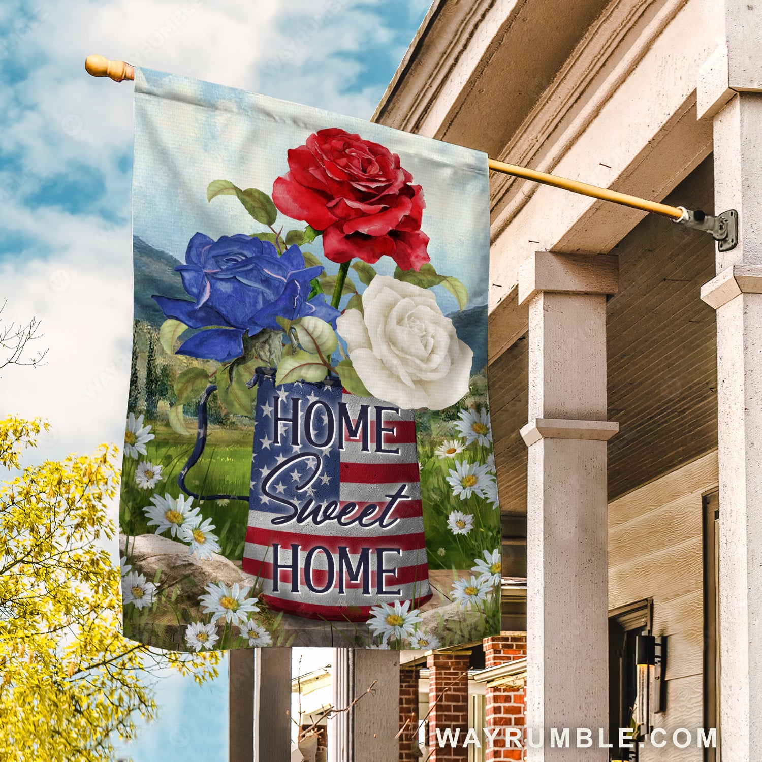 Colorful rose, USA flag, Home sweet home - Jesus Flag