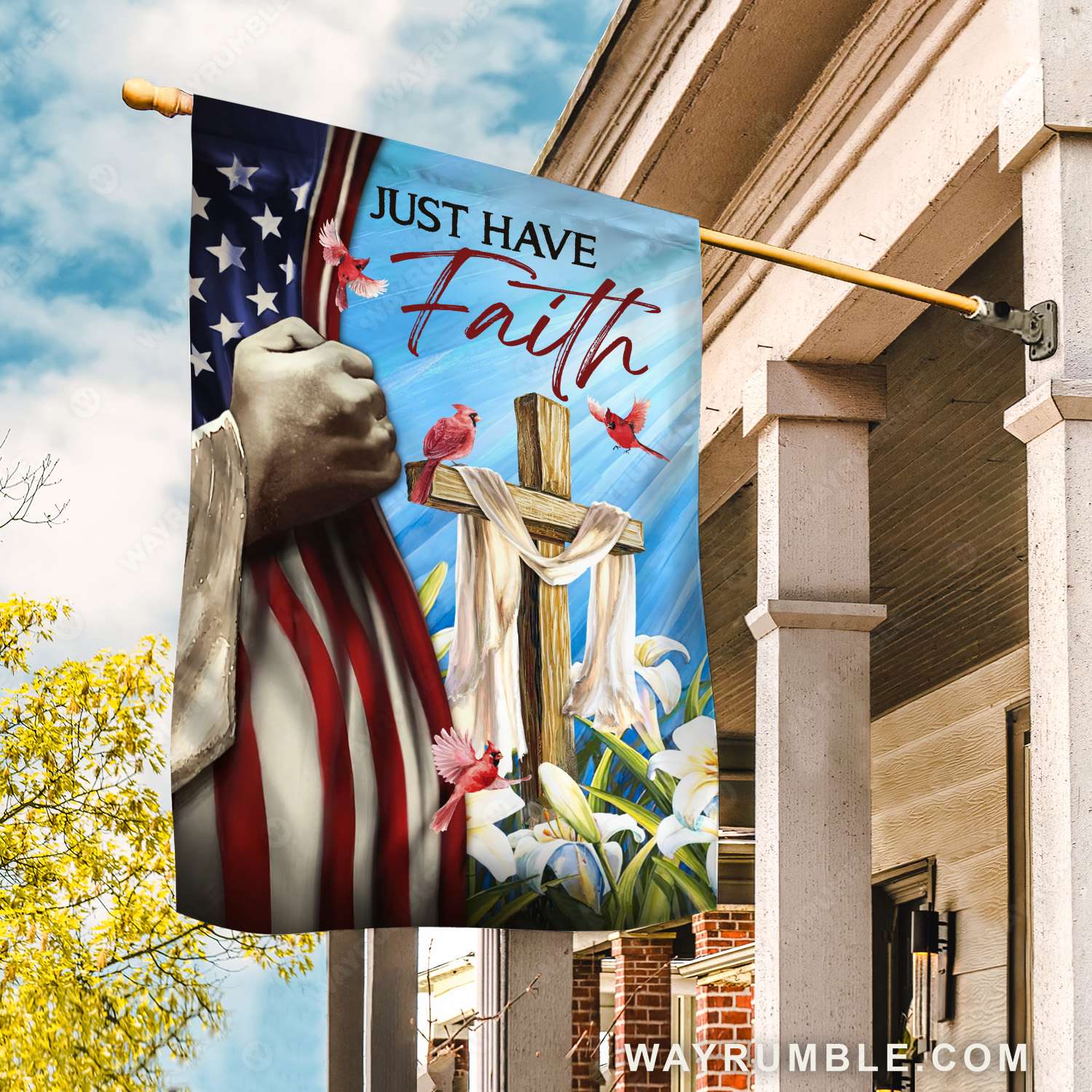 American flag, Jesus hand, Wooden cross, Just have faith - Jesus Flag
