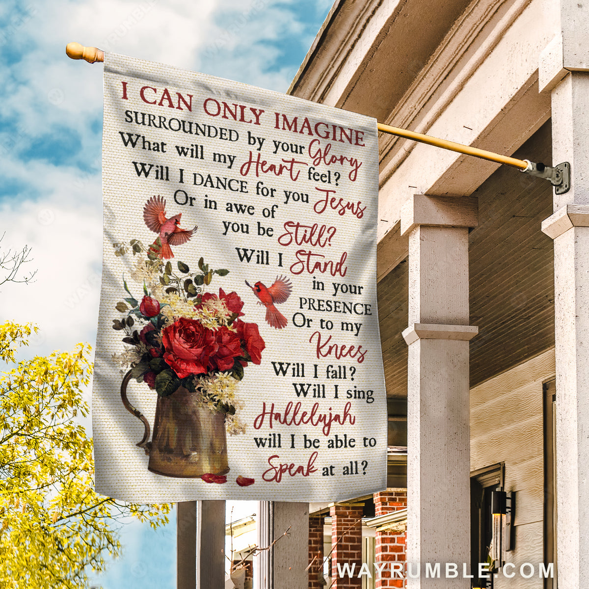 Red cardinals. Red rose, Flower vase, I can only imagine surrounded by your glory- Jesus Flag