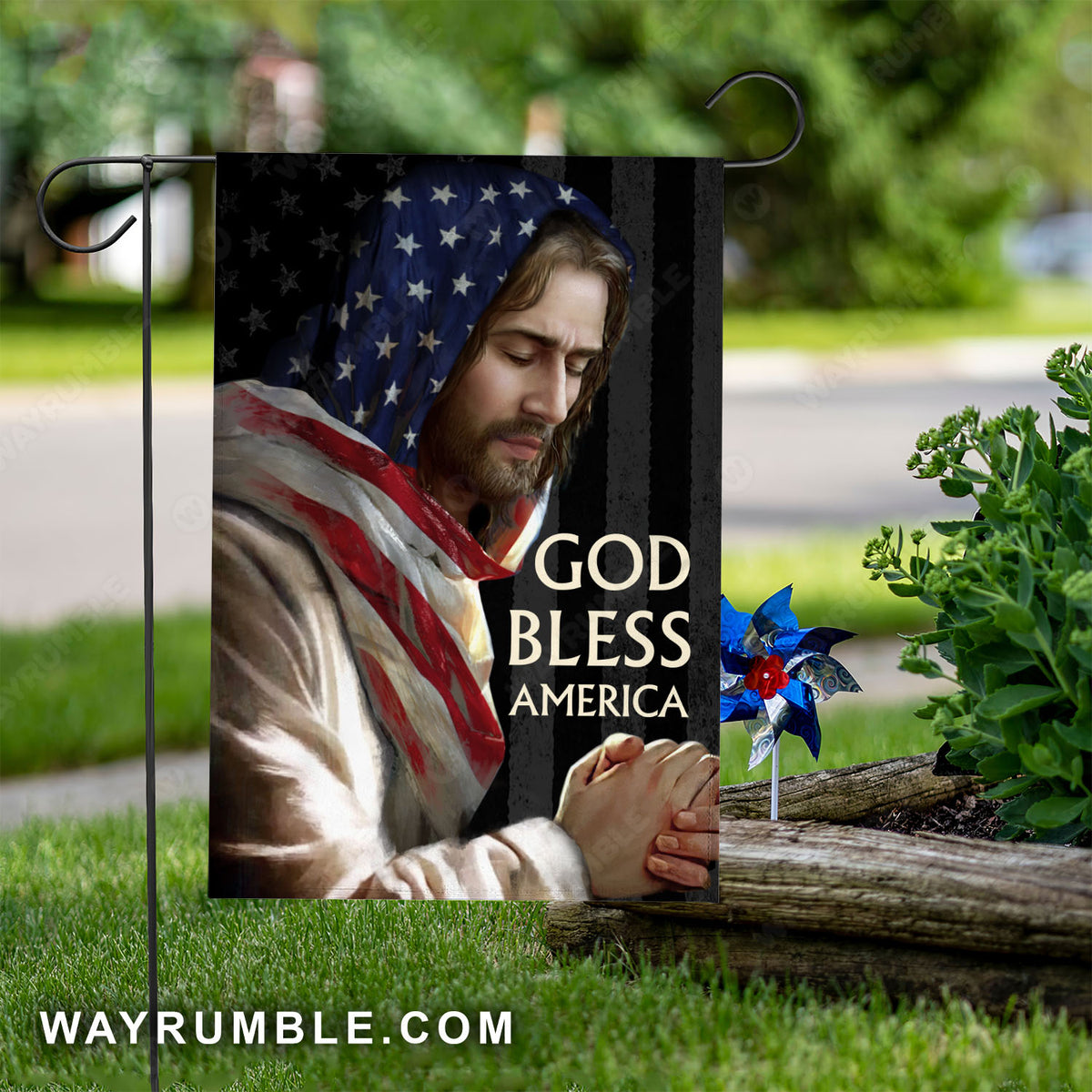 Jesus Christ, Praying, US flag, God bless America - Jesus Flag