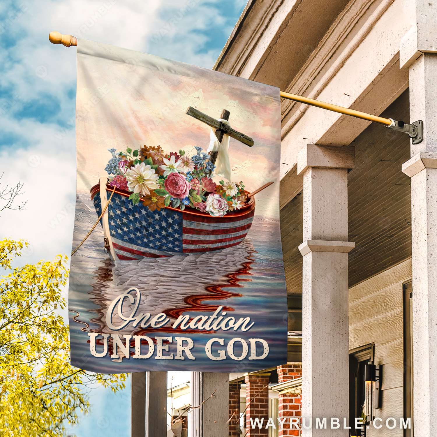 US flag, Boat painting, Cross symbol, One nation under God - Jesus Flag